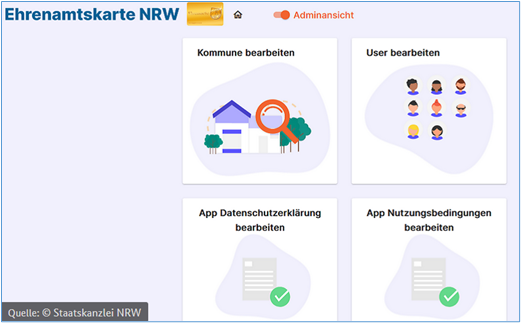Screenshot der Benutzeroberfläche der digitalen Ehrenamtskarte NRW